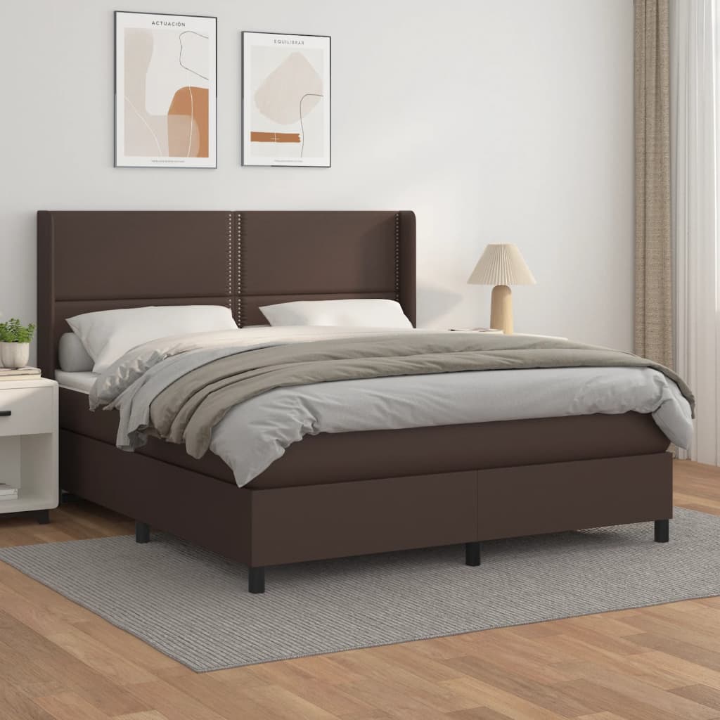 Κρεβάτι Boxspring με Στρώμα Καφέ 160x200εκ. από Συνθετικό Δέρμα