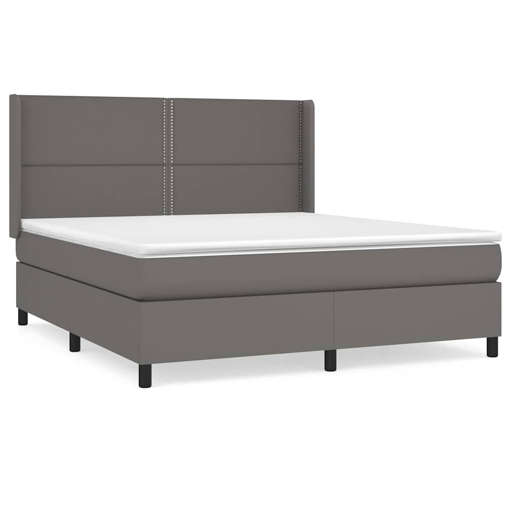 Κρεβάτι Boxspring με Στρώμα Γκρι 160x200εκ. από Συνθετικό Δέρμα