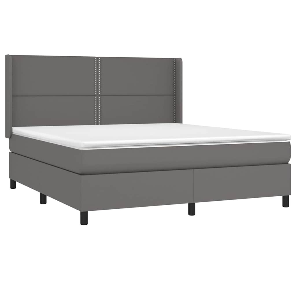 Κρεβάτι Boxspring με Στρώμα Γκρι 160x200εκ. από Συνθετικό Δέρμα