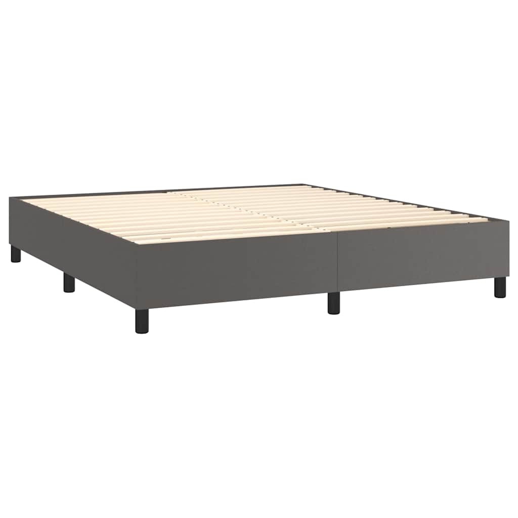 Κρεβάτι Boxspring με Στρώμα Γκρι 160x200εκ. από Συνθετικό Δέρμα