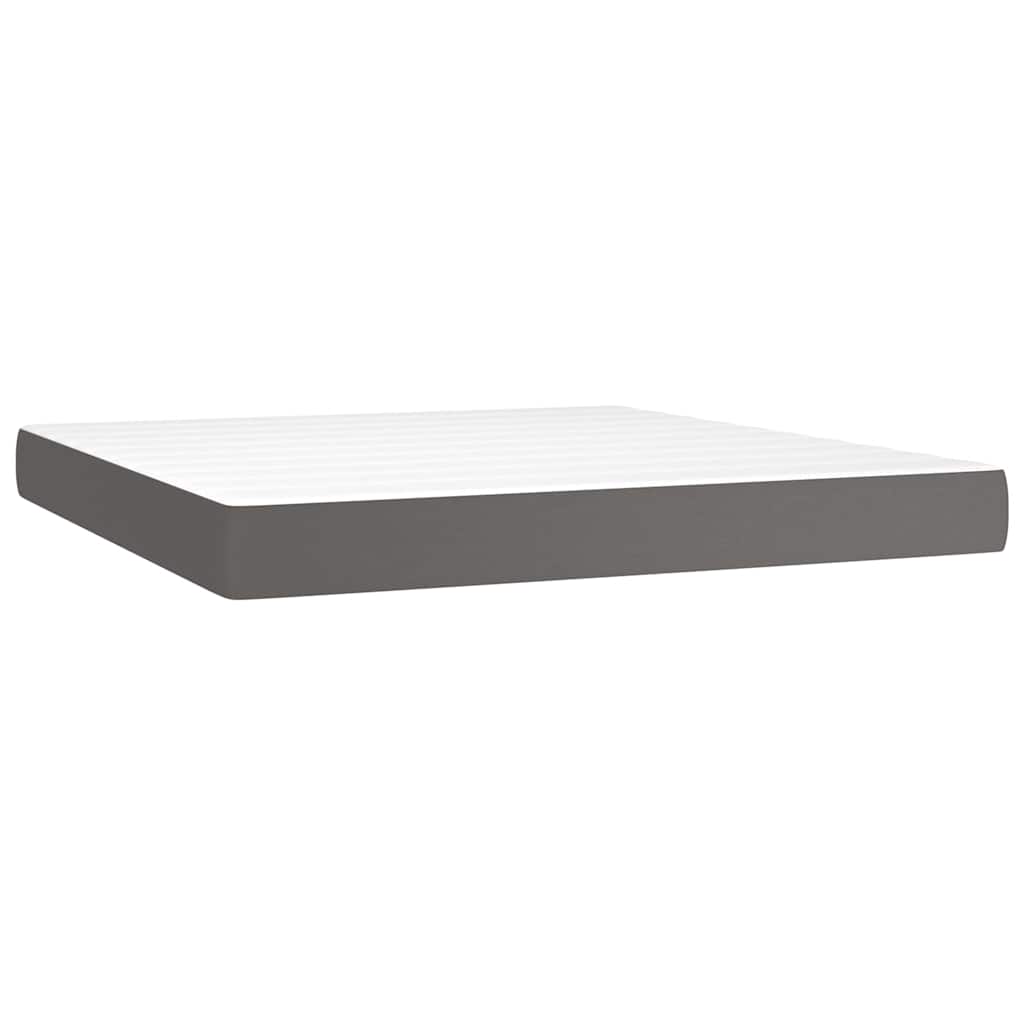 Κρεβάτι Boxspring με Στρώμα Γκρι 160x200εκ. από Συνθετικό Δέρμα