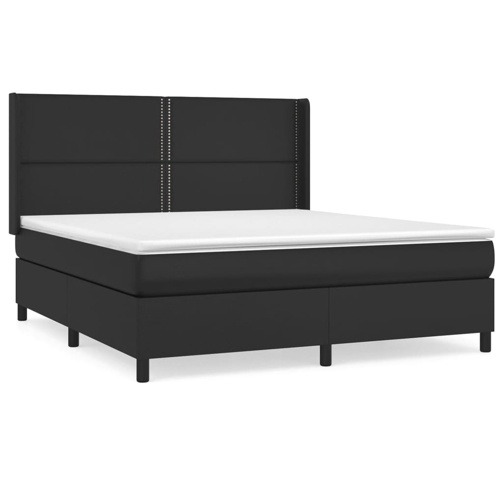 Κρεβάτι Boxspring με Στρώμα Μαύρο 180x200εκ.από Συνθετικό Δέρμα