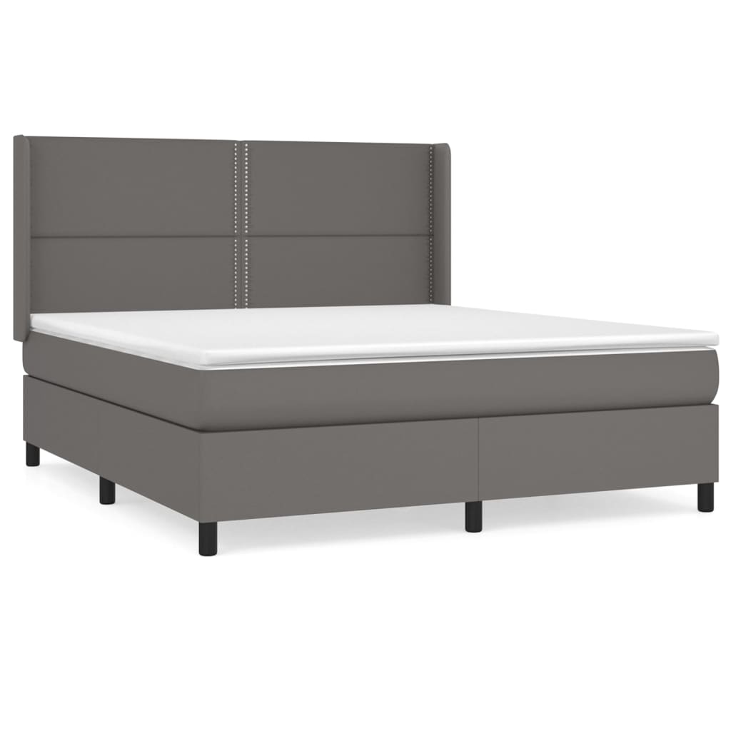 Κρεβάτι Boxspring με Στρώμα Γκρι 180x200 εκ. Συνθετικό Δέρμα