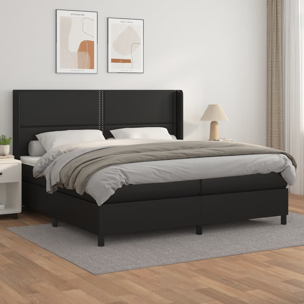 Κρεβάτι Boxspring με Στρώμα Μαύρο 200x200 εκ. Συνθετικό Δέρμα - Pakobazaar