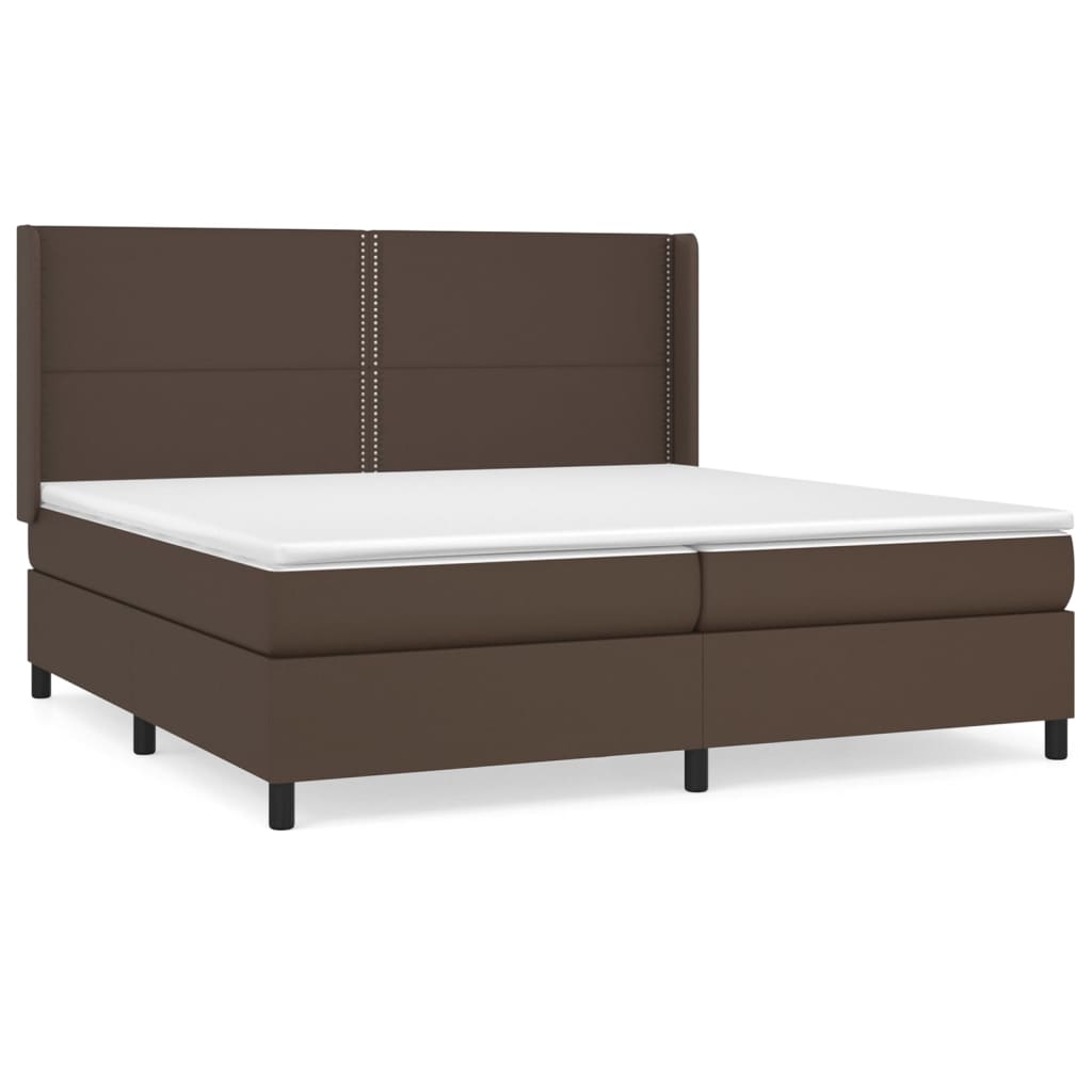 Κρεβάτι Boxspring με Στρώμα Καφέ 200x200 εκ. Συνθετικό Δέρμα - Pakobazaar