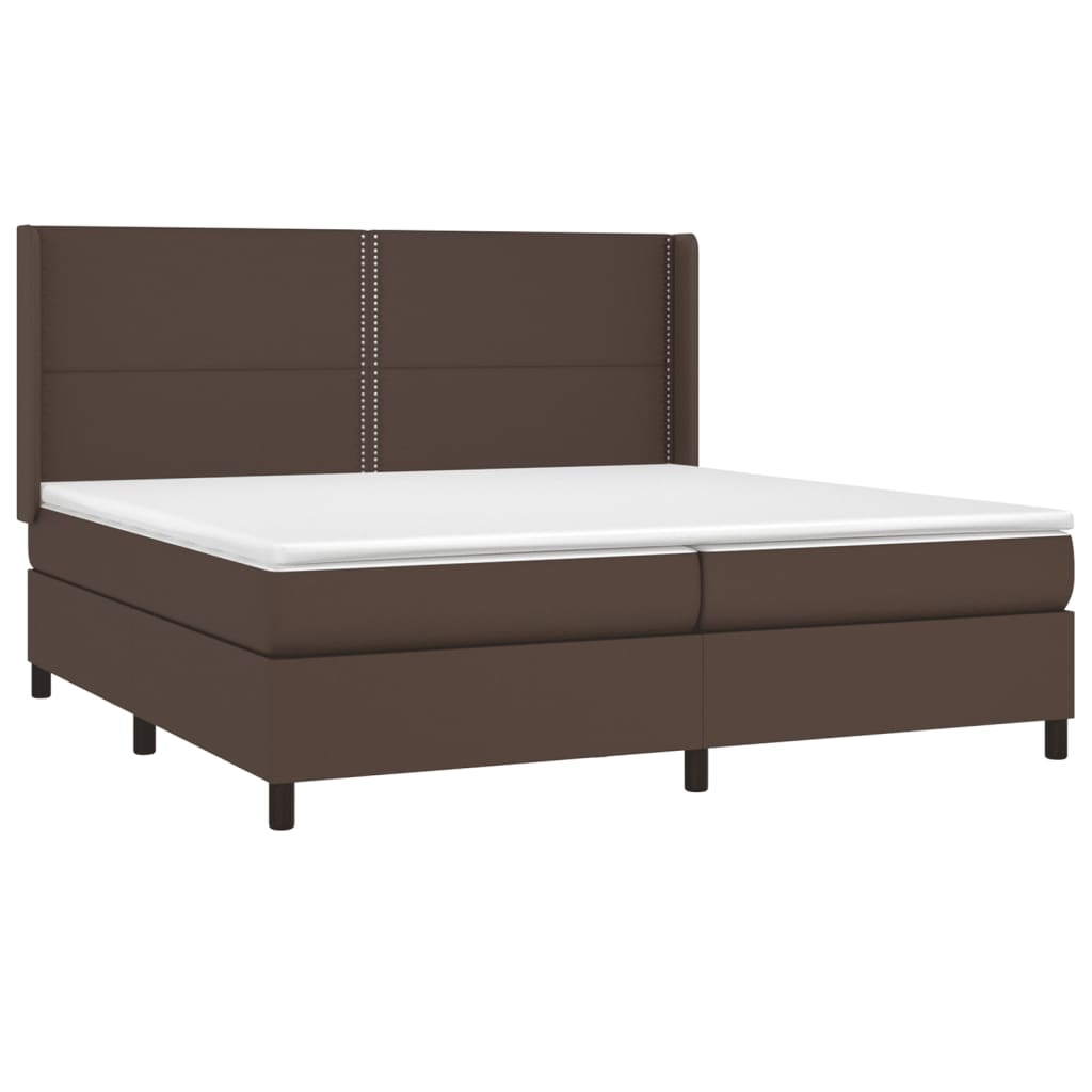 Κρεβάτι Boxspring με Στρώμα Καφέ 200x200 εκ. Συνθετικό Δέρμα - Pakobazaar