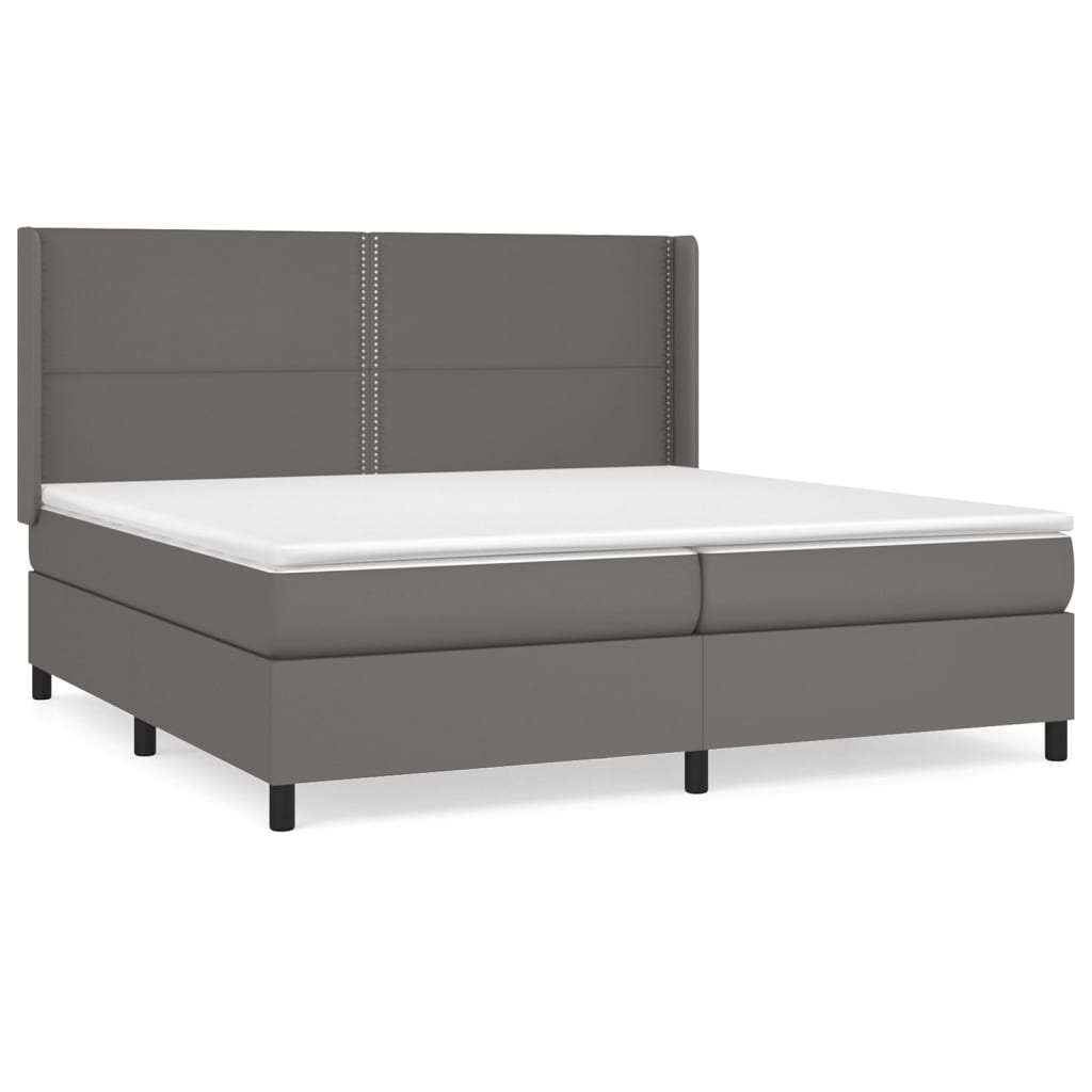 Κρεβάτι Boxspring με Στρώμα Γκρι 200x200 εκ. Συνθετικό Δέρμα