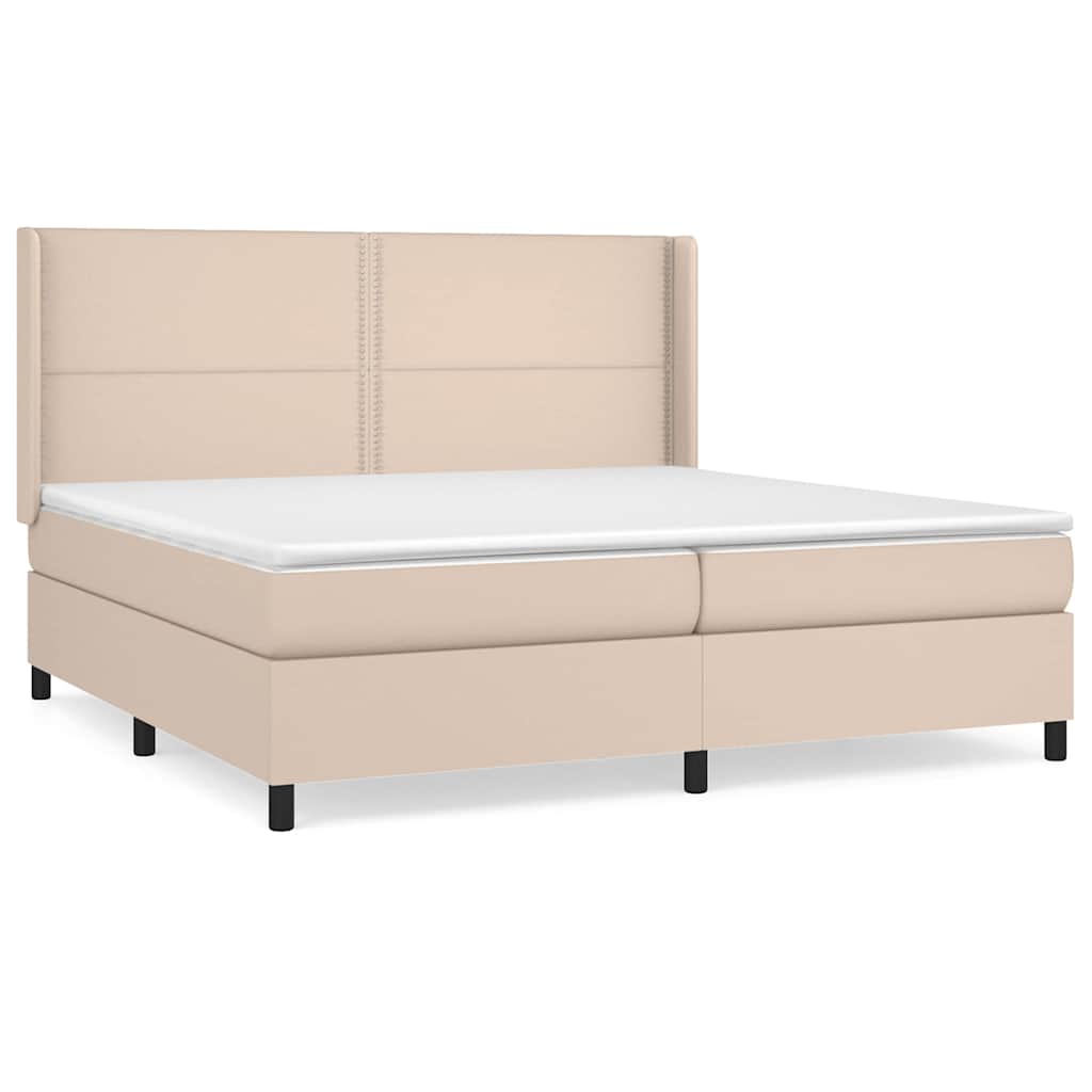 Κρεβάτι Boxspring με Στρώμα Καπουτσίνο 200x200εκ.από Συνθ.Δέρμα