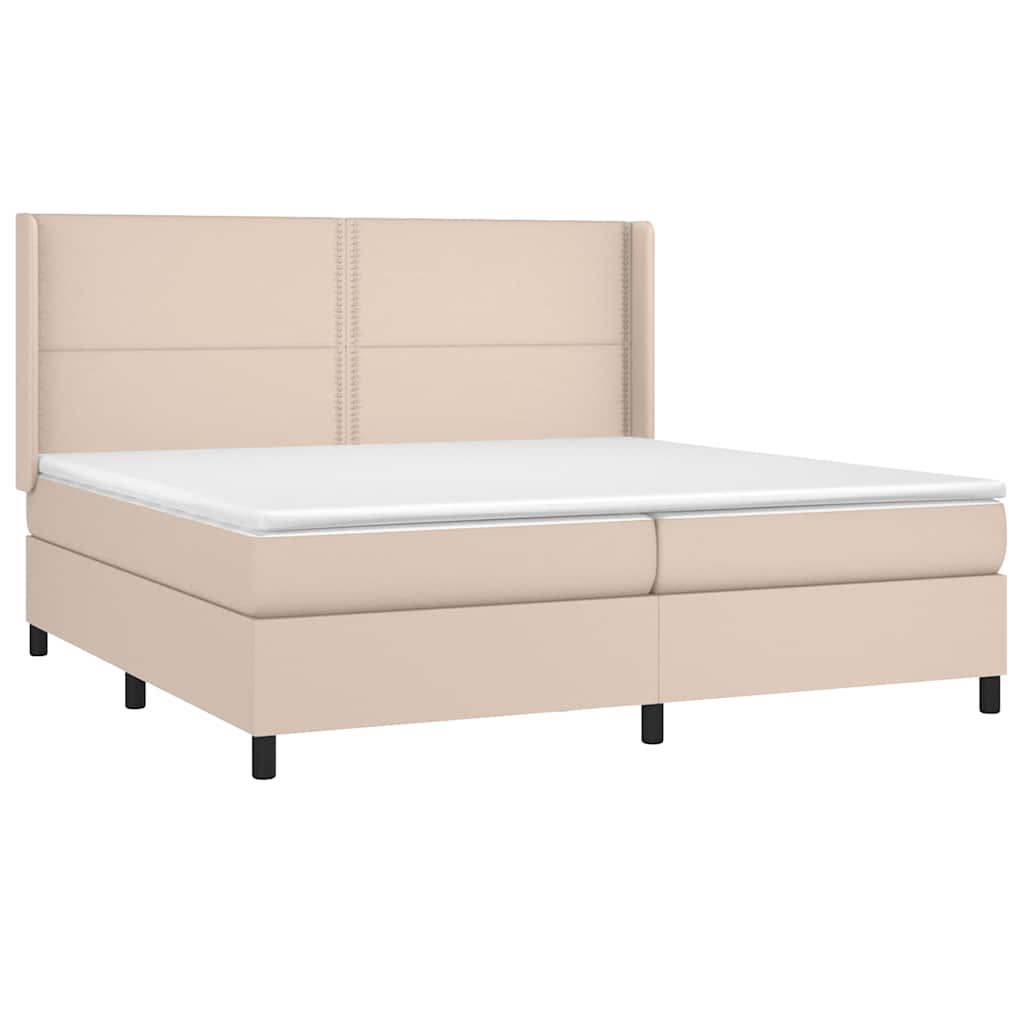 Κρεβάτι Boxspring με Στρώμα Καπουτσίνο 200x200εκ.από Συνθ.Δέρμα