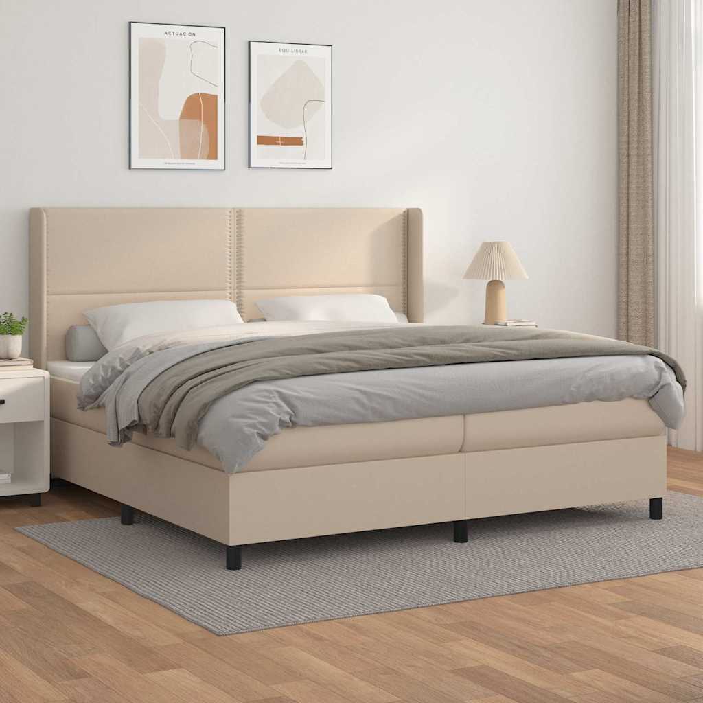 Κρεβάτι Boxspring με Στρώμα Καπουτσίνο 200x200εκ.από Συνθ.Δέρμα