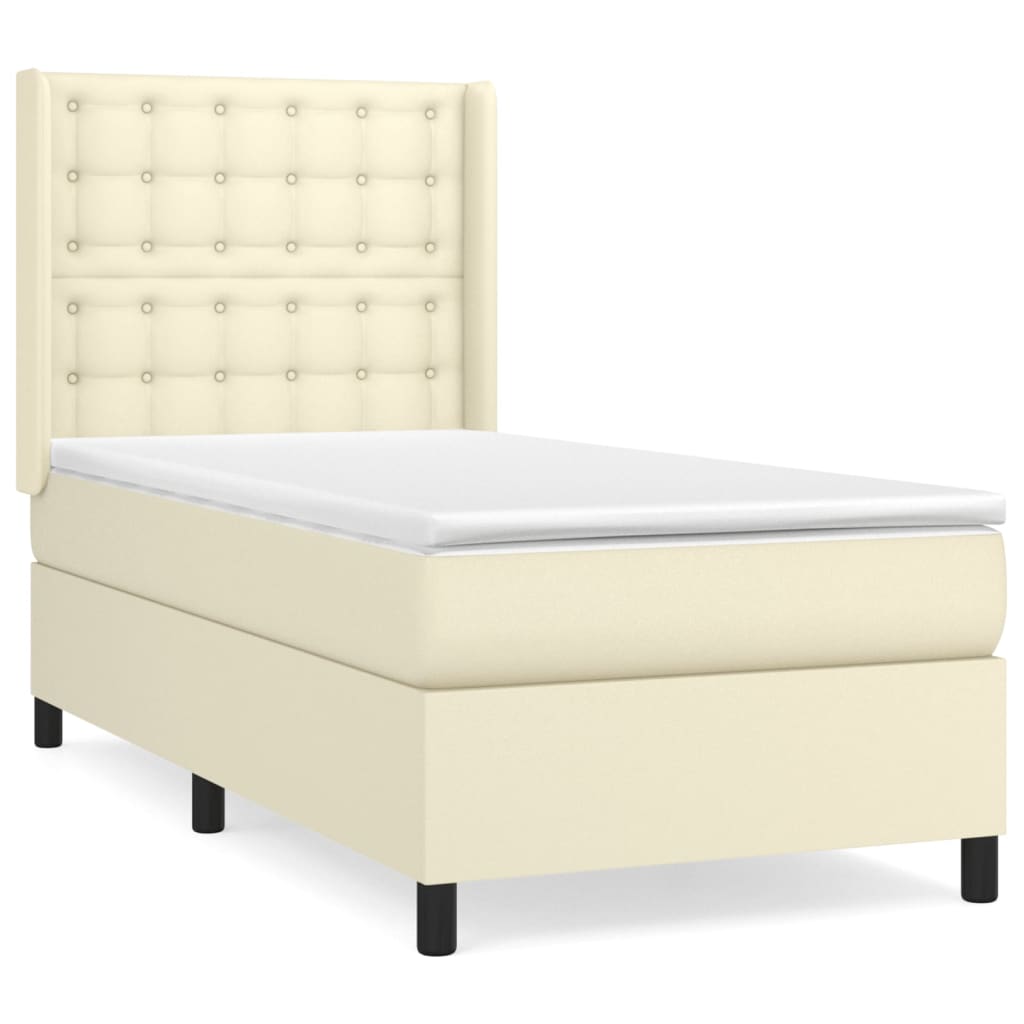 Κρεβάτι Boxspring με Στρώμα Κρεμ 80 x 200 εκ. Συνθετικό Δέρμα - Pakobazaar