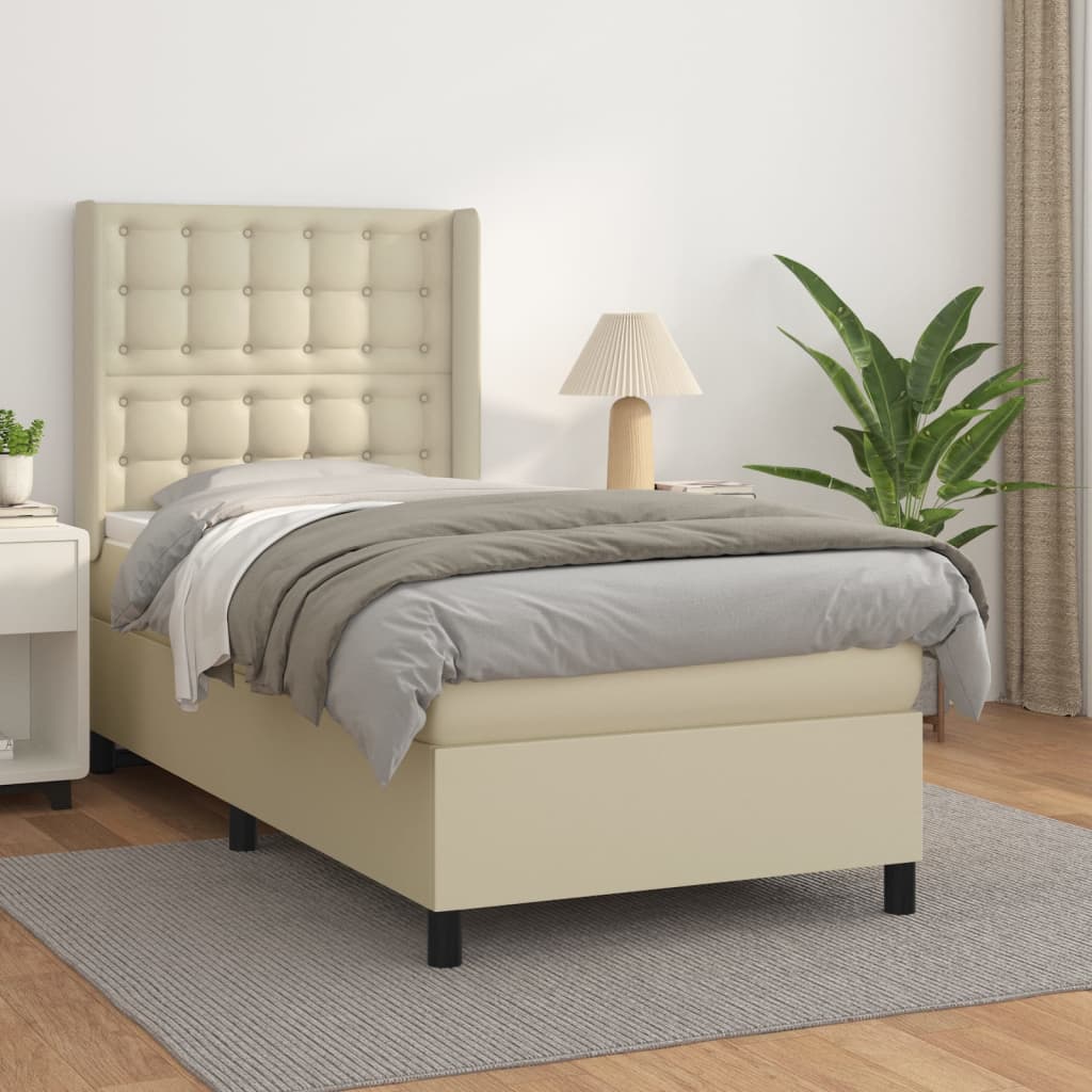 Κρεβάτι Boxspring με Στρώμα Κρεμ 80 x 200 εκ. Συνθετικό Δέρμα - Pakobazaar