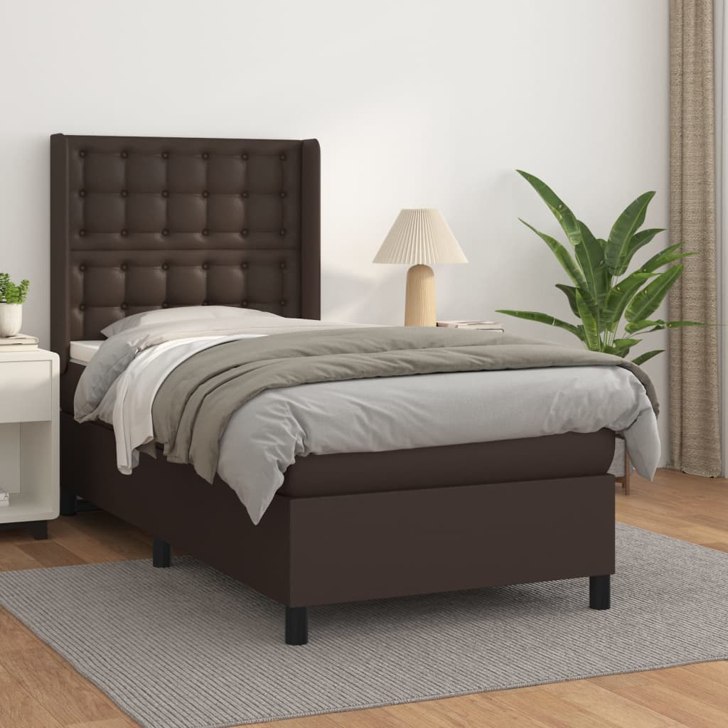 Κρεβάτι Boxspring με Στρώμα Καφέ 80 x 200 εκ. Συνθετικό Δέρμα