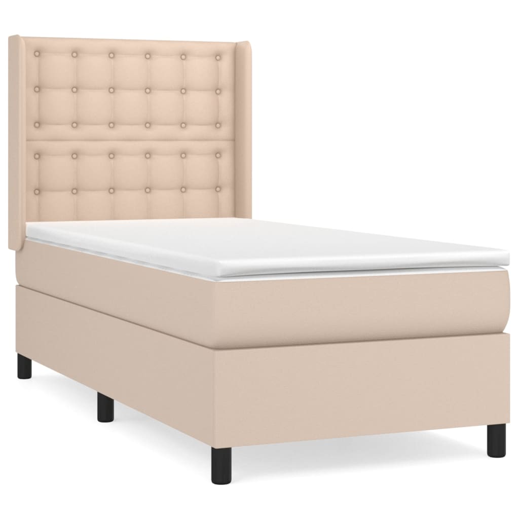 Κρεβάτι Boxspring με Στρώμα Καπουτσίνο 80x200 εκ. Συνθ. Δέρμα