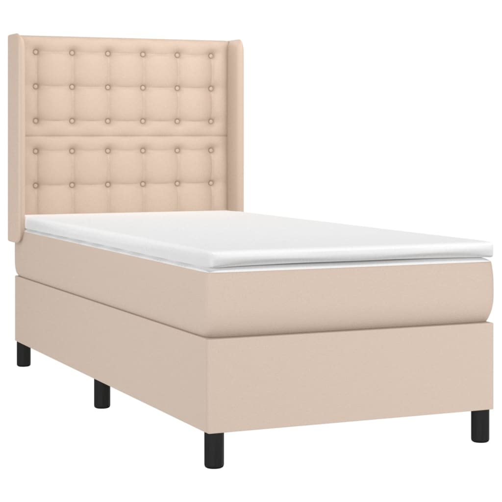 Κρεβάτι Boxspring με Στρώμα Καπουτσίνο 80x200 εκ. Συνθ. Δέρμα