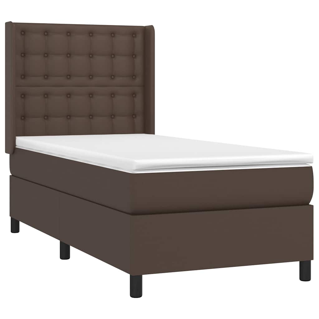 Κρεβάτι Boxspring με Στρώμα Καφέ 100x200εκ. από Συνθετικό Δέρμα