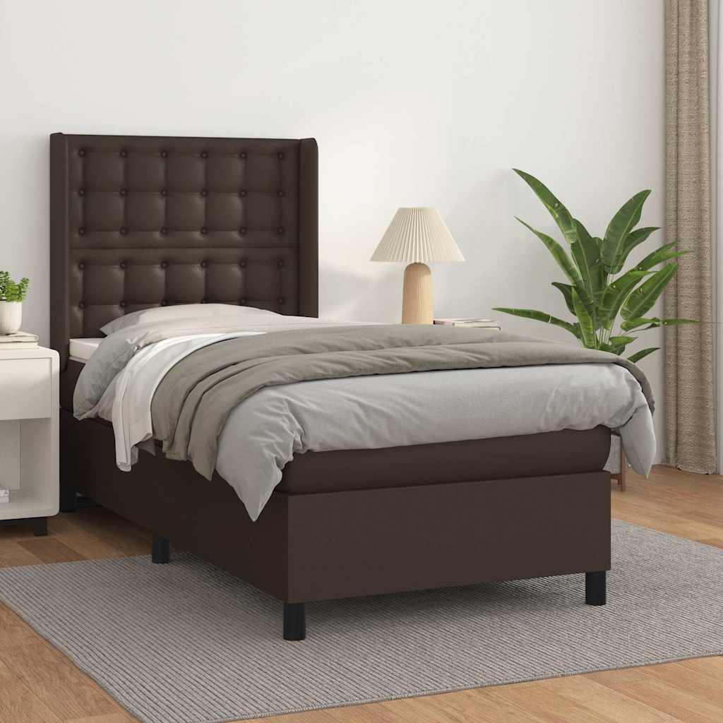 Κρεβάτι Boxspring με Στρώμα Καφέ 100x200εκ. από Συνθετικό Δέρμα