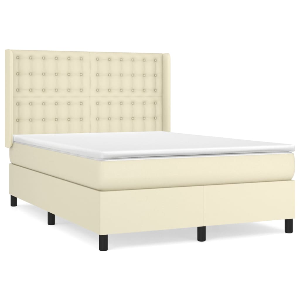 Κρεβάτι Boxspring με Στρώμα Κρεμ 140x190εκ. από Συνθετικό Δέρμα - Pakobazaar
