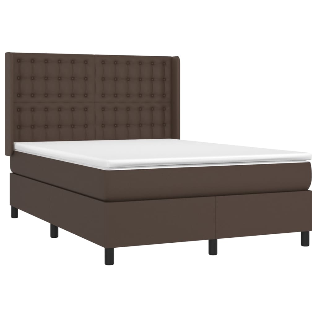 Κρεβάτι Boxspring με Στρώμα Καφέ 140x190εκ. από Συνθετικό Δέρμα - Pakobazaar