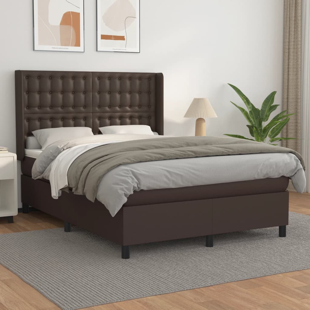 Κρεβάτι Boxspring με Στρώμα Καφέ 140x190εκ. από Συνθετικό Δέρμα - Pakobazaar