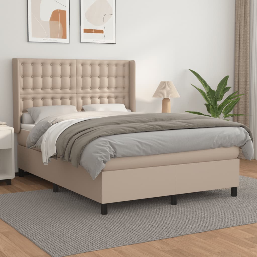 Κρεβάτι Boxspring με Στρώμα Καπουτσίνο 140x190εκ.από Συνθ.Δέρμα