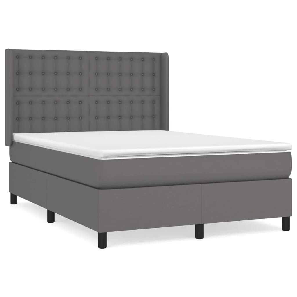 Κρεβάτι Boxspring με Στρώμα Γκρι 140x200εκ. από Συνθετικό Δέρμα