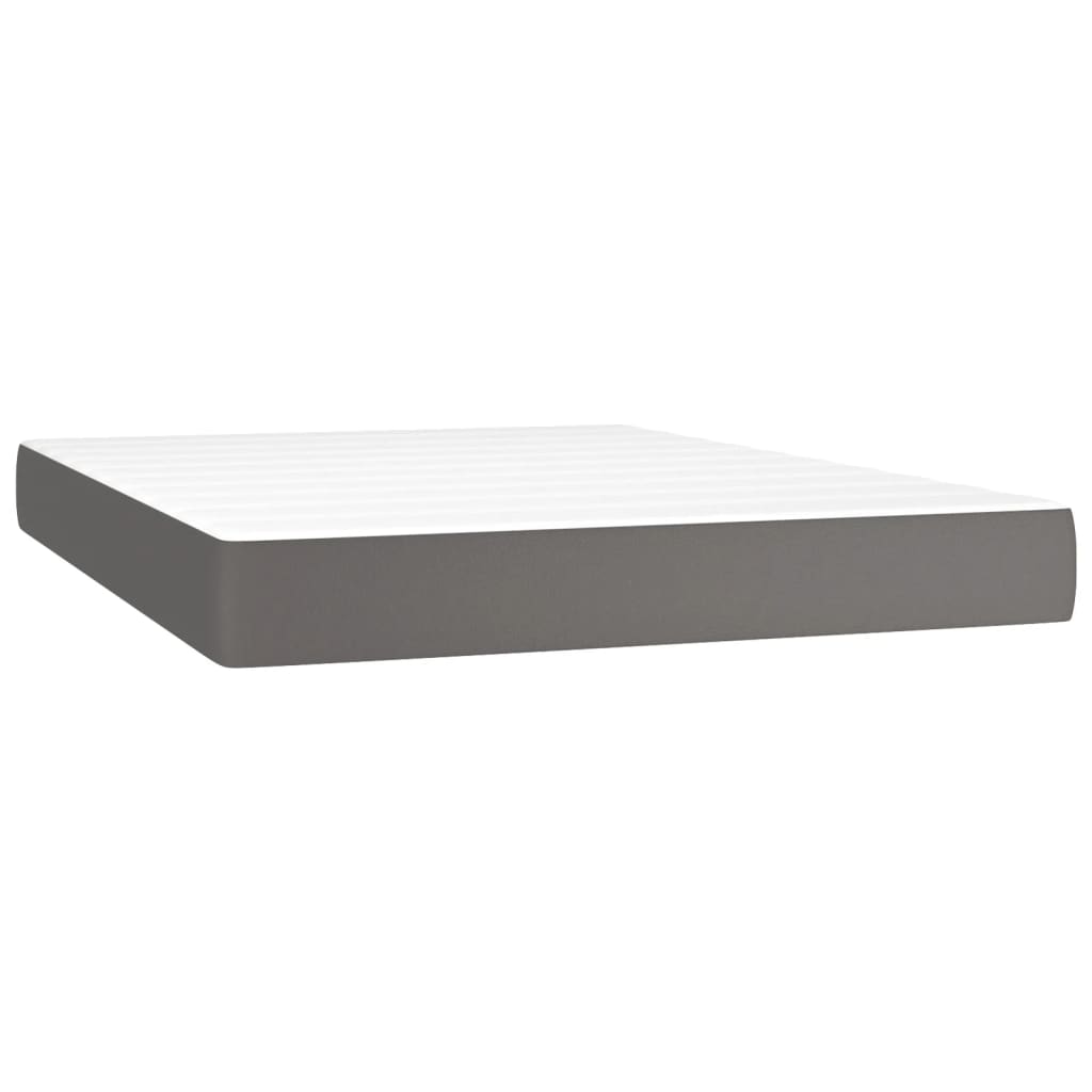 Κρεβάτι Boxspring με Στρώμα Γκρι 140x200εκ. από Συνθετικό Δέρμα