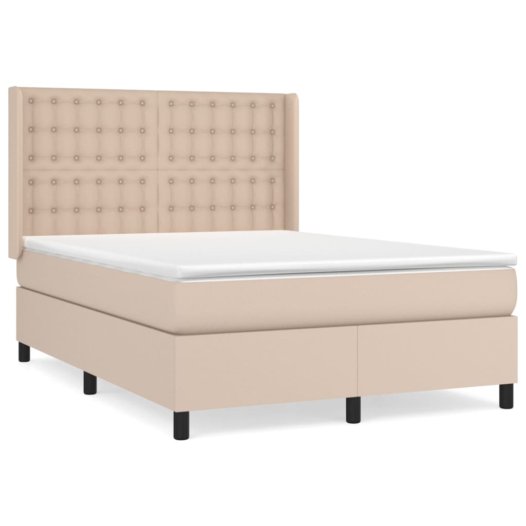 Κρεβάτι Boxspring με Στρώμα Καπουτσίνο 140x200εκ.από Συνθ.Δέρμα - Pakobazaar