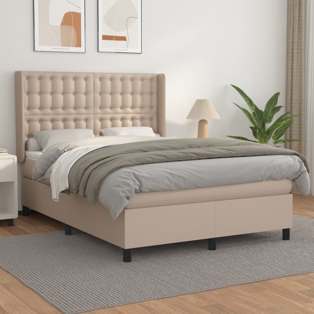 Κρεβάτι Boxspring με Στρώμα Καπουτσίνο 140x200εκ.από Συνθ.Δέρμα - Pakobazaar