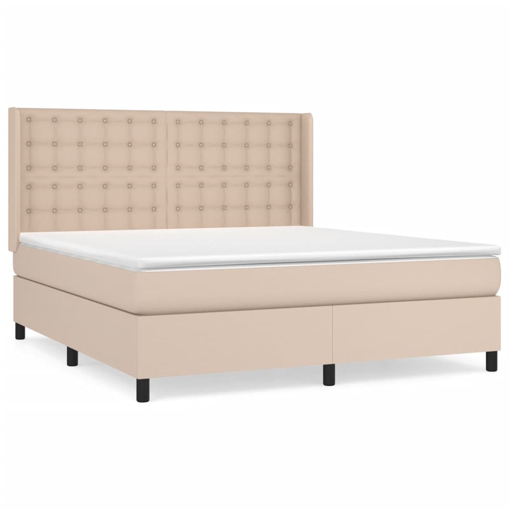 Κρεβάτι Boxspring με Στρώμα Καπουτσίνο 160x200εκ.από Συνθ.Δέρμα - Pakobazaar