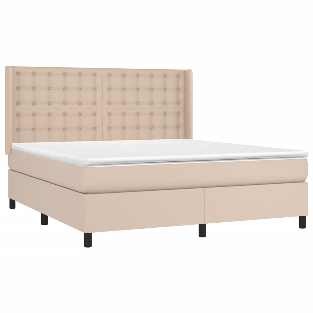 Κρεβάτι Boxspring με Στρώμα Καπουτσίνο 160x200εκ.από Συνθ.Δέρμα - Pakobazaar