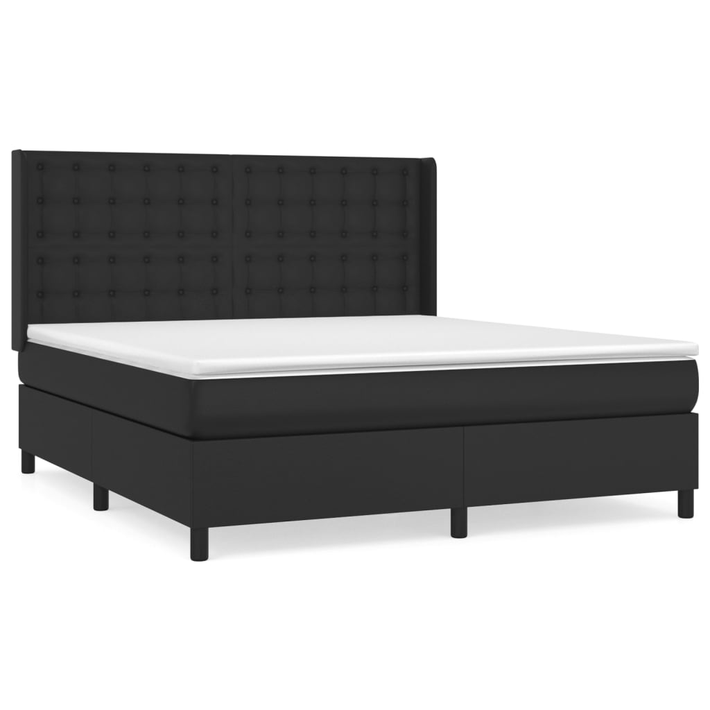 Κρεβάτι Boxspring με Στρώμα Μαύρο 180x200εκ.από Συνθετικό Δέρμα