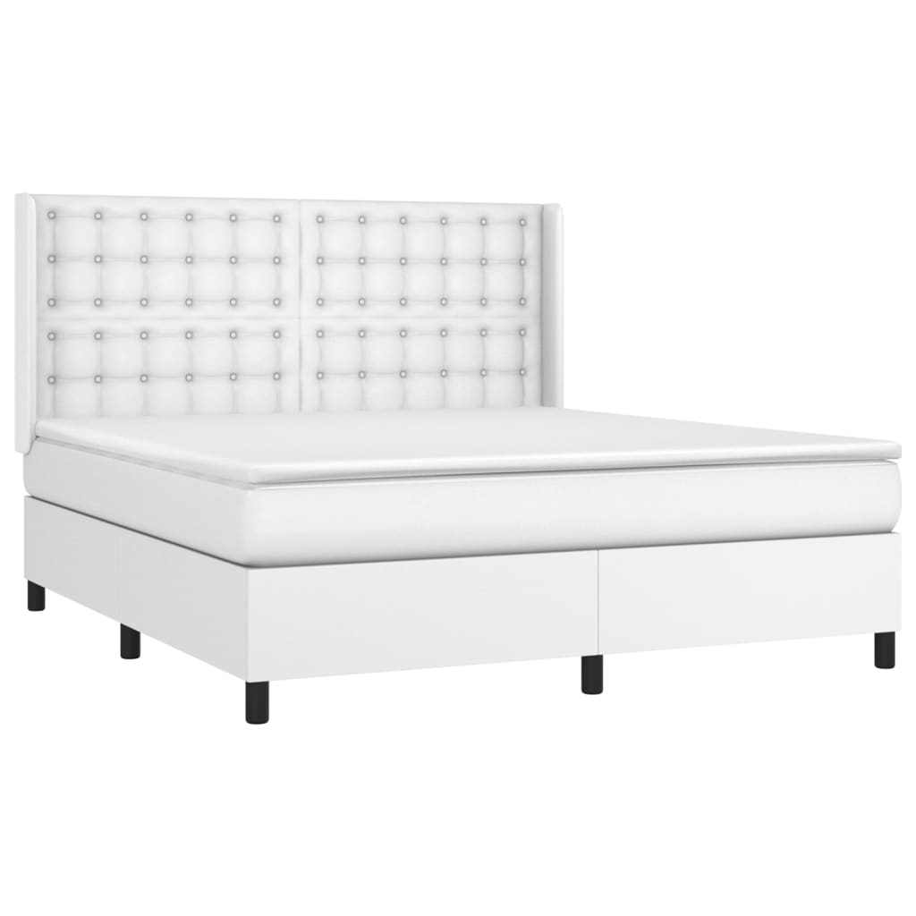 Κρεβάτι Boxspring με Στρώμα Λευκό 180x200 εκ. Συνθετικό Δέρμα