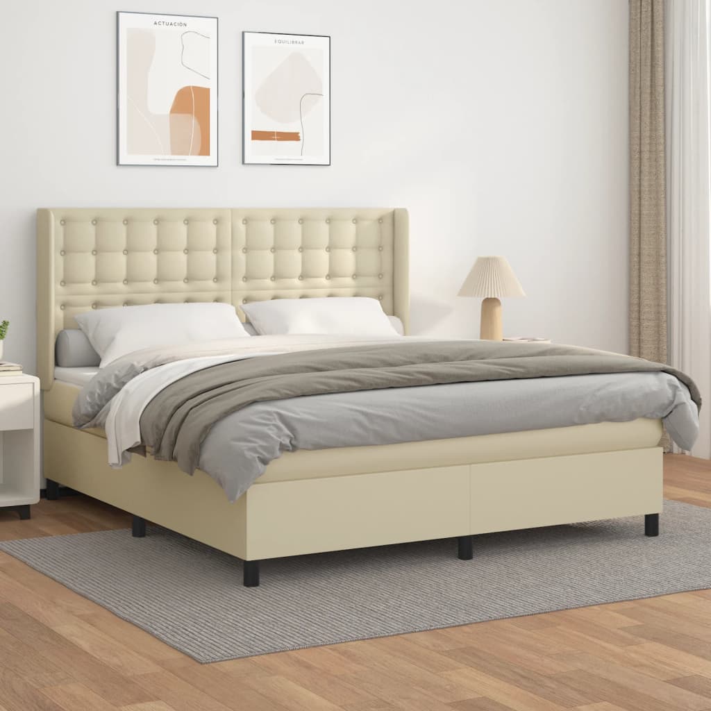 Κρεβάτι Boxspring με Στρώμα Κρεμ 180x200 εκ. Συνθετικό Δέρμα - Pakobazaar