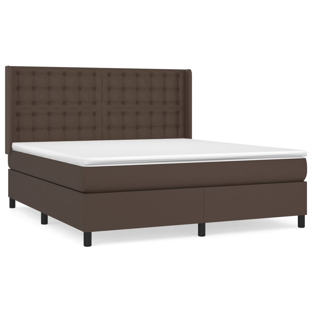Κρεβάτι Boxspring με Στρώμα Καφέ 180x200 εκ. Συνθετικό Δέρμα