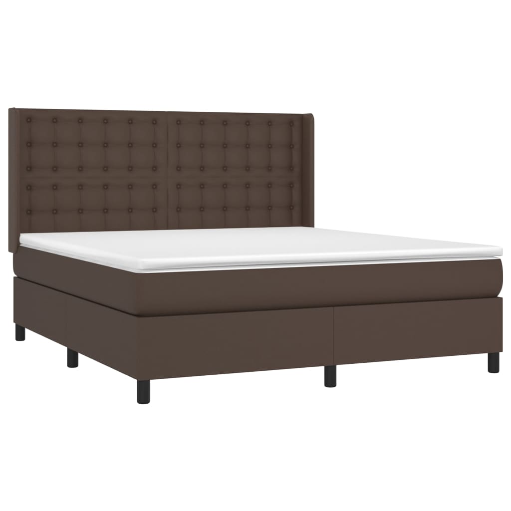 Κρεβάτι Boxspring με Στρώμα Καφέ 180x200 εκ. Συνθετικό Δέρμα