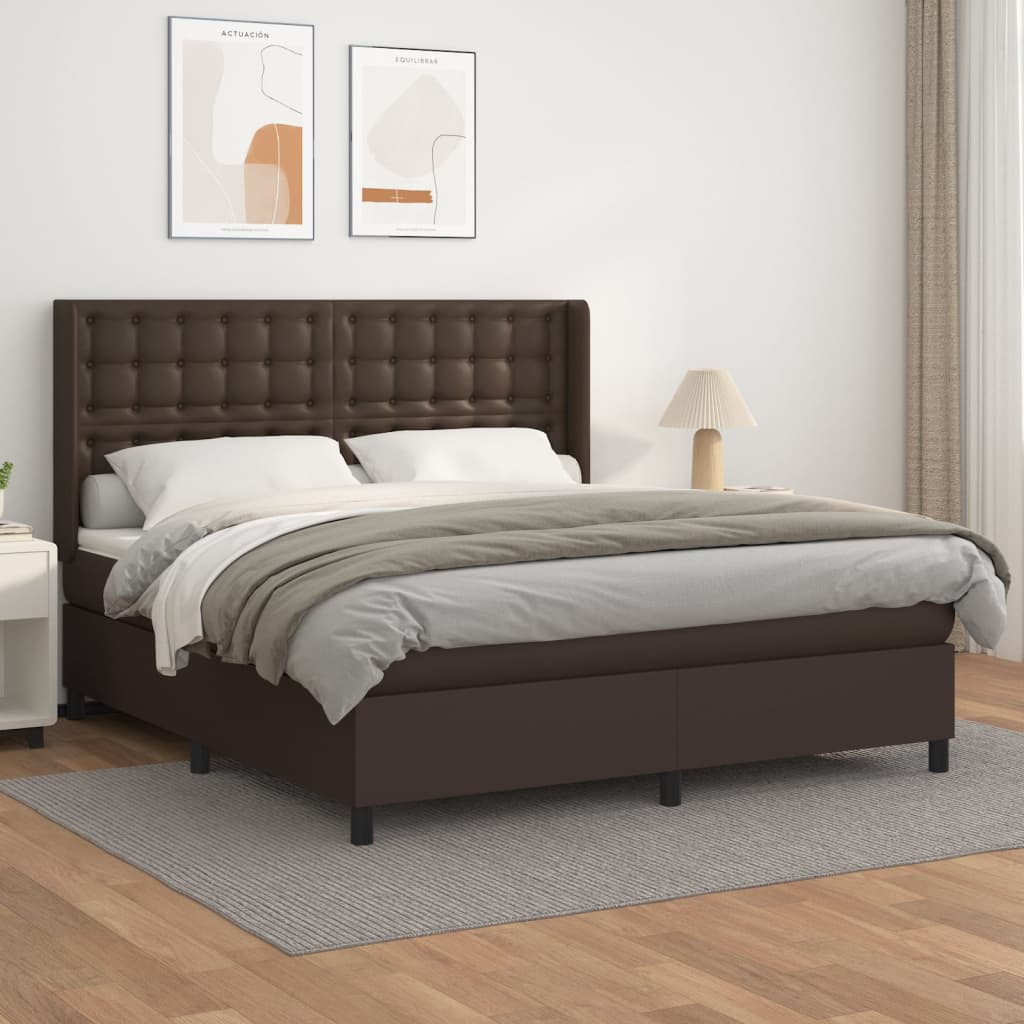 Κρεβάτι Boxspring με Στρώμα Καφέ 180x200 εκ. Συνθετικό Δέρμα