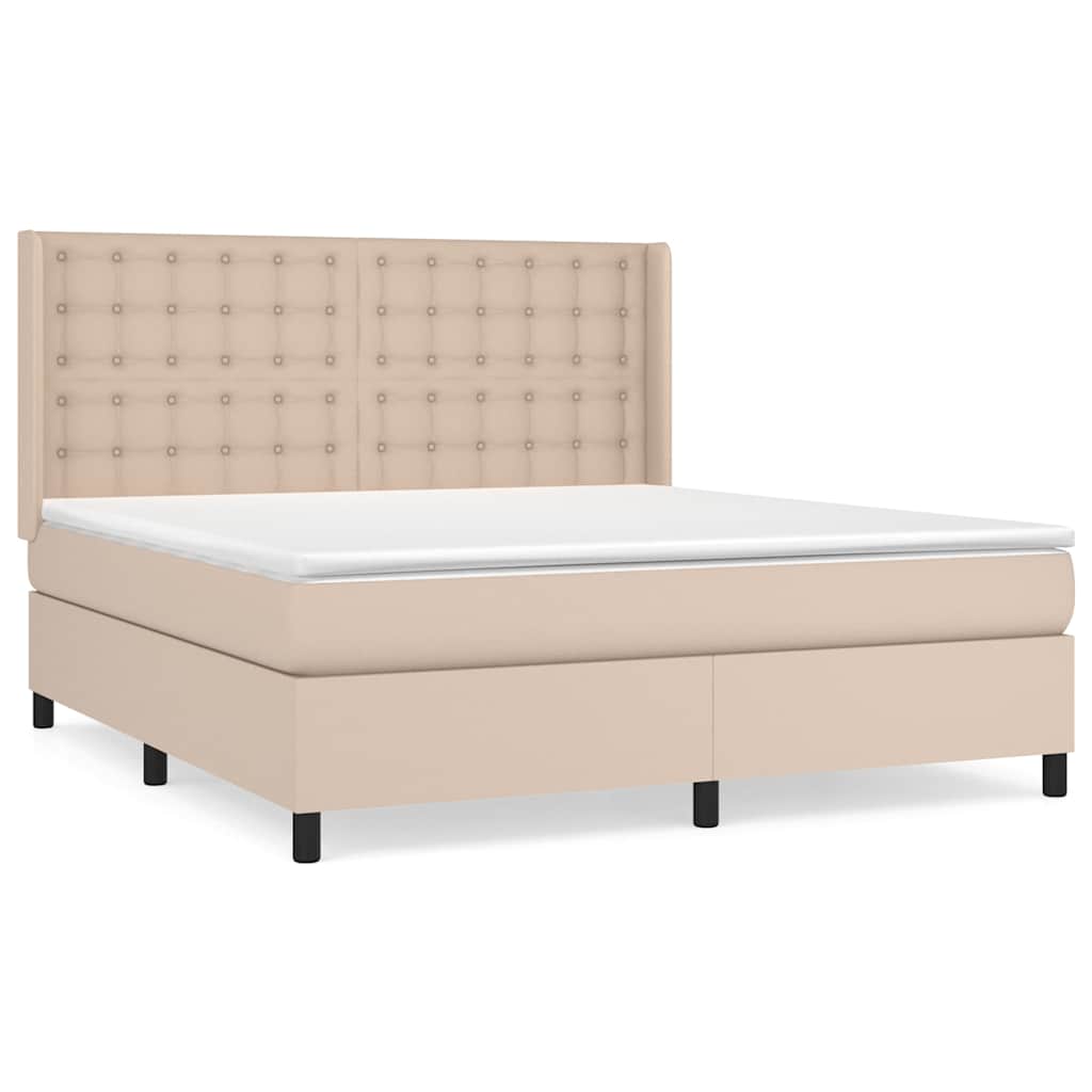 Κρεβάτι Boxspring με Στρώμα Καπουτσίνο 180x200 εκ. Συνθ. Δέρμα - Pakobazaar