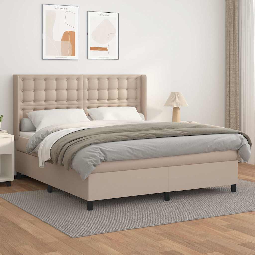 Κρεβάτι Boxspring με Στρώμα Καπουτσίνο 180x200 εκ. Συνθ. Δέρμα - Pakobazaar