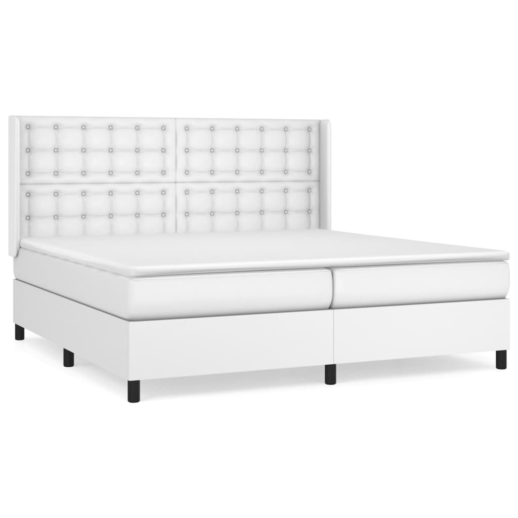 Κρεβάτι Boxspring με Στρώμα Λευκό 200x200 εκ. Συνθετικό Δέρμα