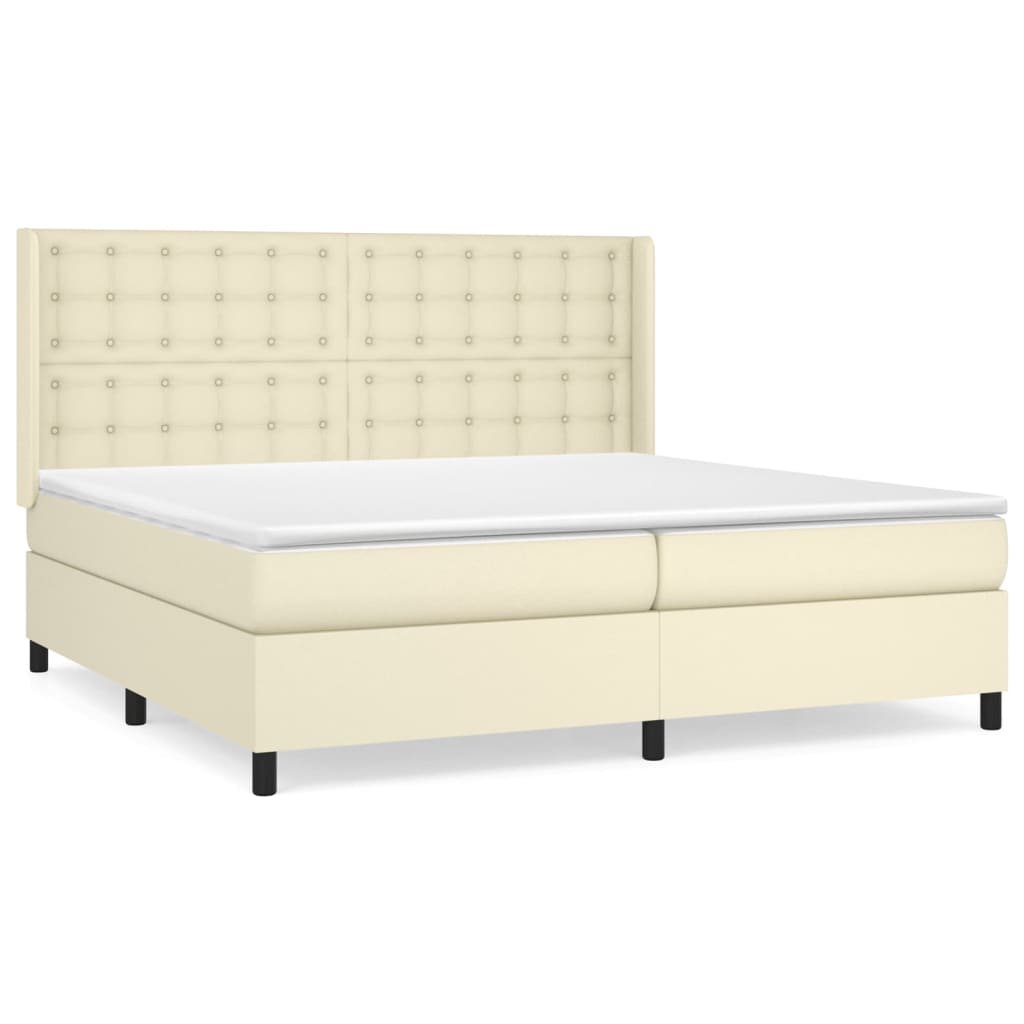 Κρεβάτι Boxspring με Στρώμα Κρεμ 200x200 εκ. Συνθετικό Δέρμα - Pakobazaar