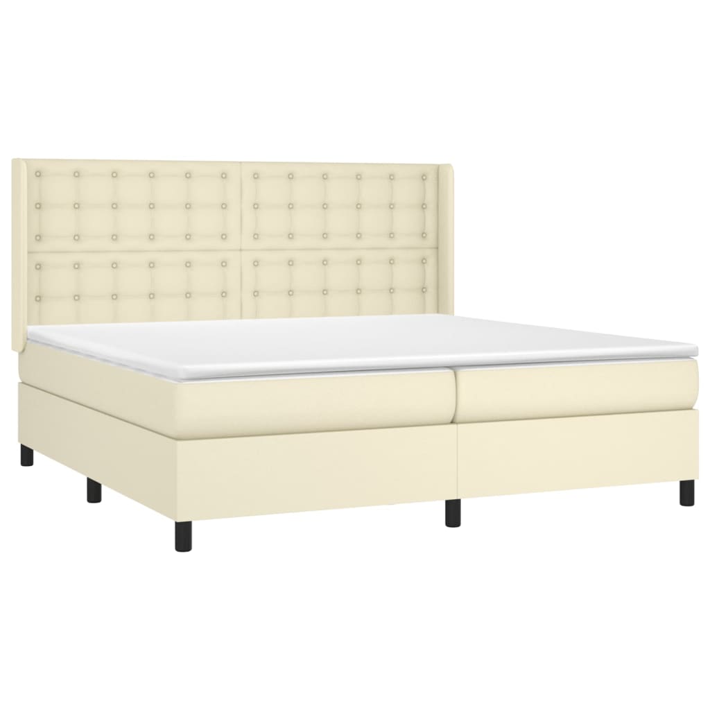 Κρεβάτι Boxspring με Στρώμα Κρεμ 200x200 εκ. Συνθετικό Δέρμα - Pakobazaar