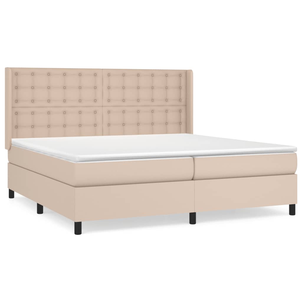 Κρεβάτι Boxspring με Στρώμα Καπουτσίνο 200x200εκ.από Συνθ.Δέρμα