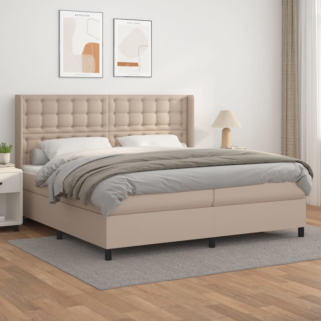 Κρεβάτι Boxspring με Στρώμα Καπουτσίνο 200x200εκ.από Συνθ.Δέρμα