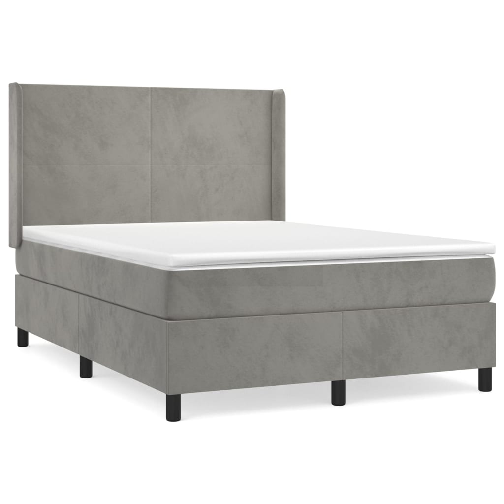 Κρεβάτι Boxspring με Στρώμα Ανοιχτό Γκρι 140x190 εκ. Βελούδινο