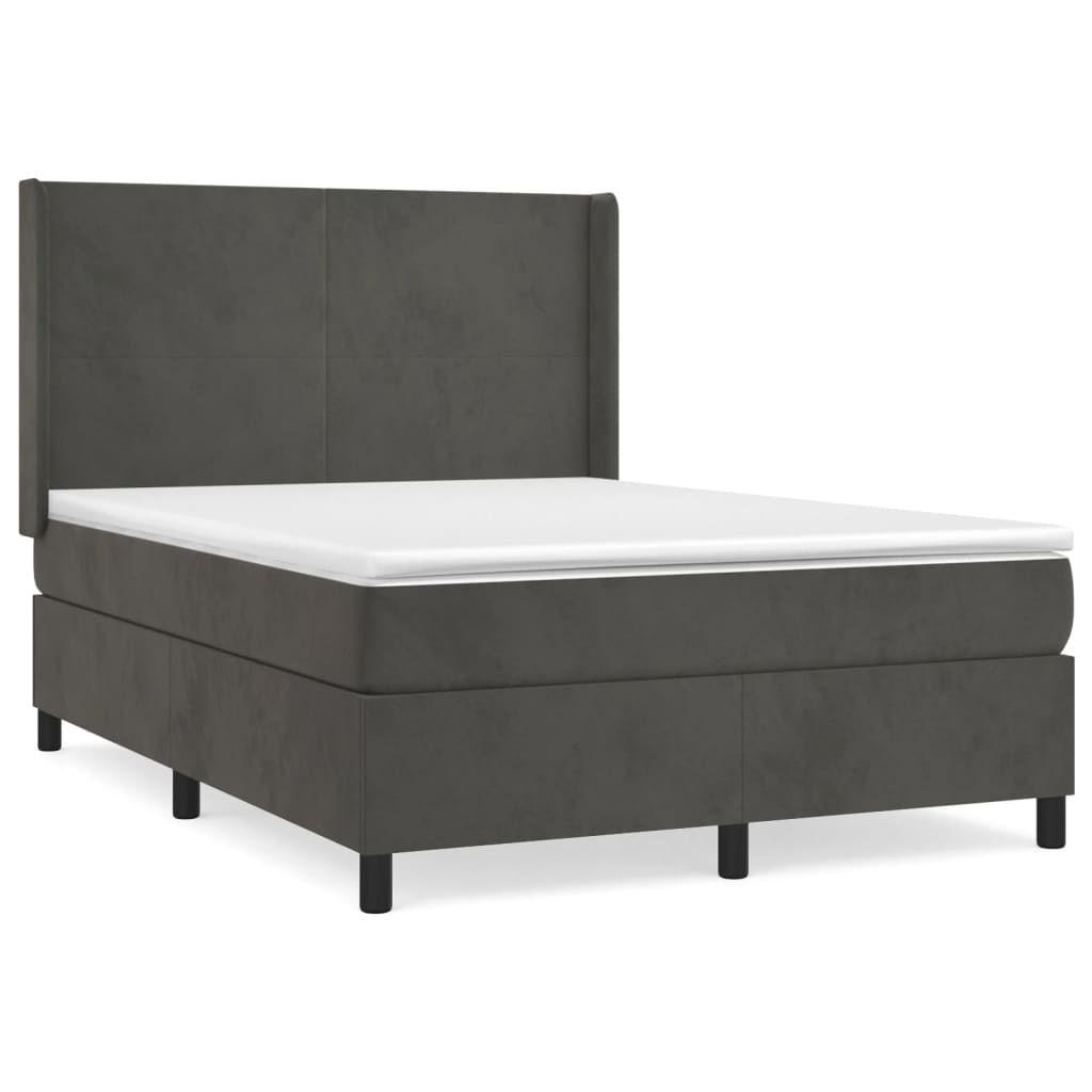 Κρεβάτι Boxspring με Στρώμα Σκούρο Γκρι 140x190 εκ. Βελούδινο - Pakobazaar