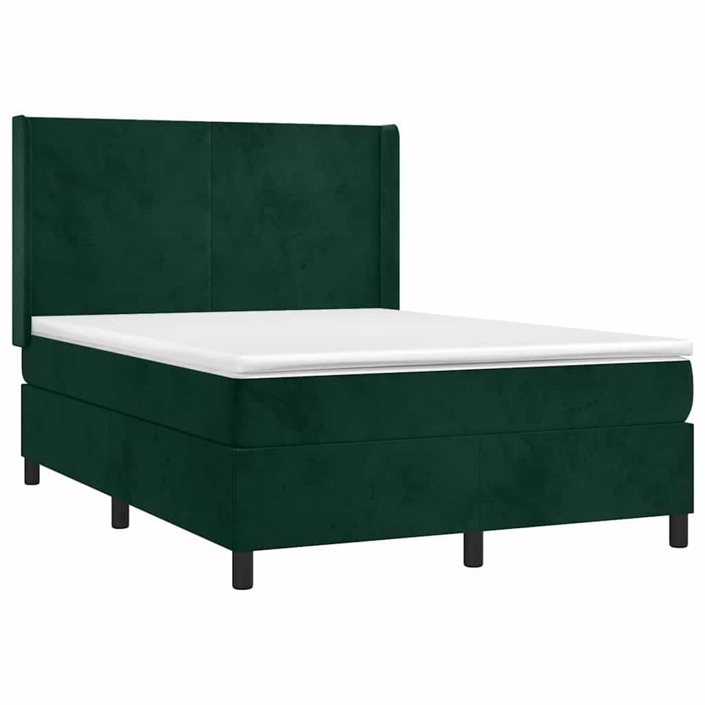 Κρεβάτι Boxspring με Στρώμα Σκούρο Πράσινο 140x190εκ. Βελούδινο - Pakobazaar