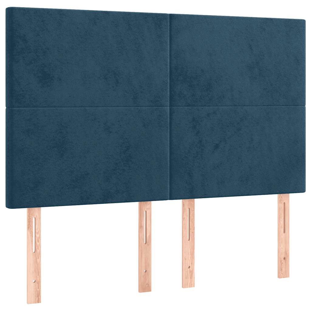 Κρεβάτι Boxspring με Στρώμα Σκούρο Μπλε 140x190 εκ. Βελούδινο - Pakobazaar