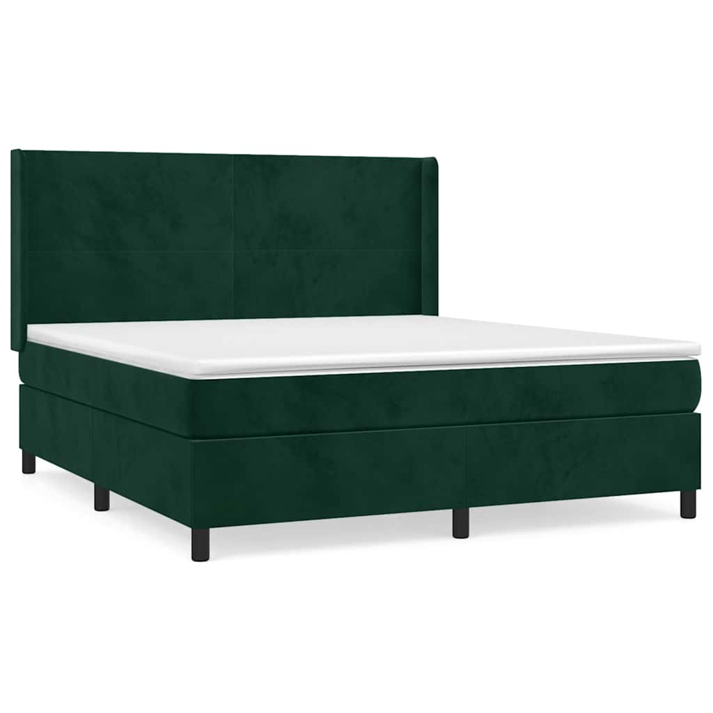 Κρεβάτι Boxspring με Στρώμα Σκούρο Πράσινο 160x200εκ. Βελούδινο - Pakobazaar