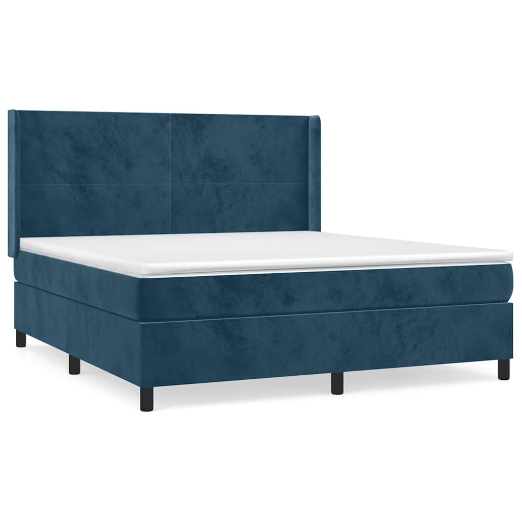 Κρεβάτι Boxspring με Στρώμα Σκούρο Μπλε 180x200 εκ. Βελούδινο - Pakobazaar